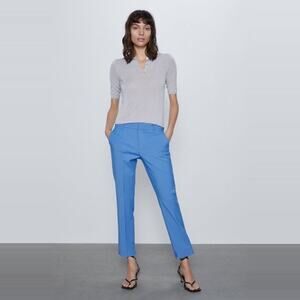Zara Double Faced Stretch Cotton Cropped Ankle Chino Trouser Pants size 12